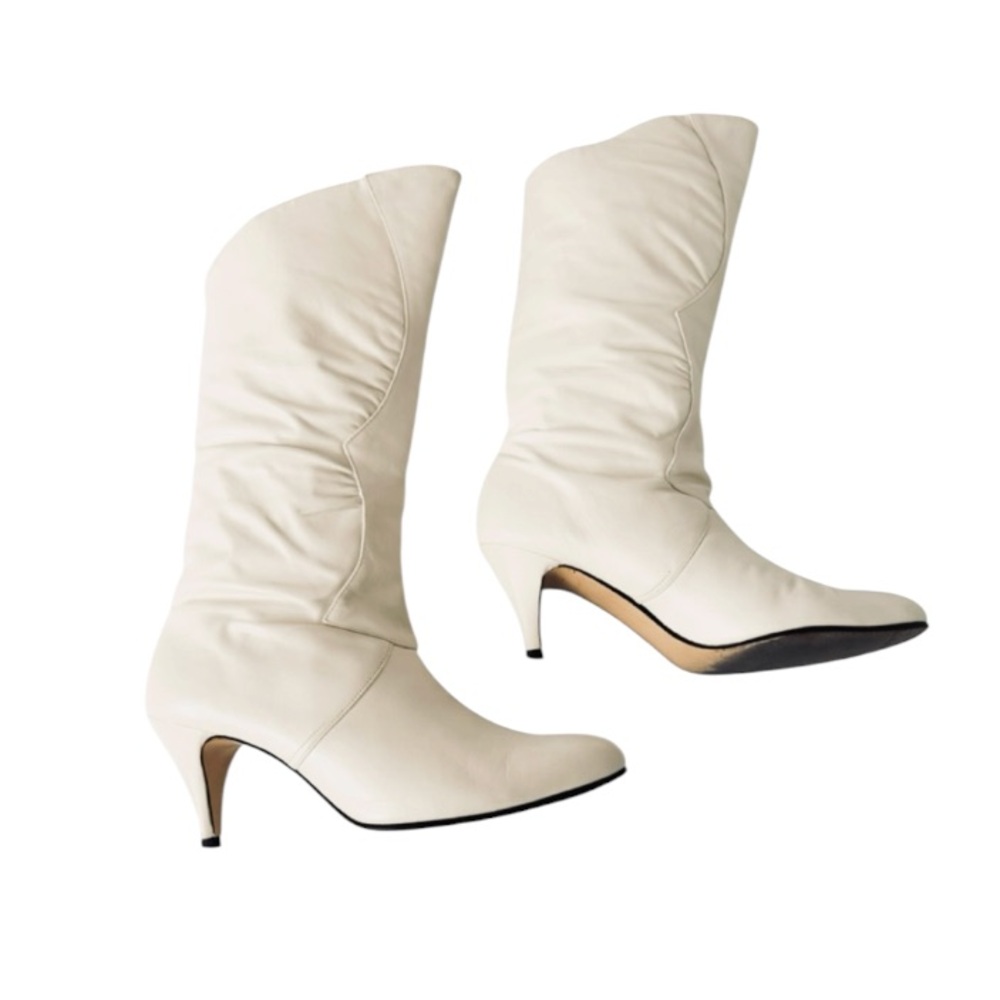 Vintage 80’s White Leather Slouch Boots Size 8